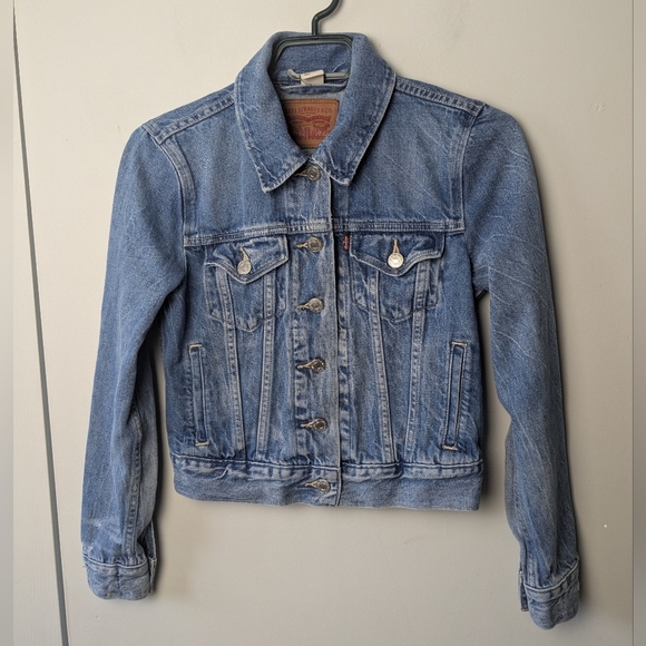 LEVI'S Women Jeans Jacket 100% Cotton Washed Blue Color With Pockets Crop XS - Picture 2 of 15